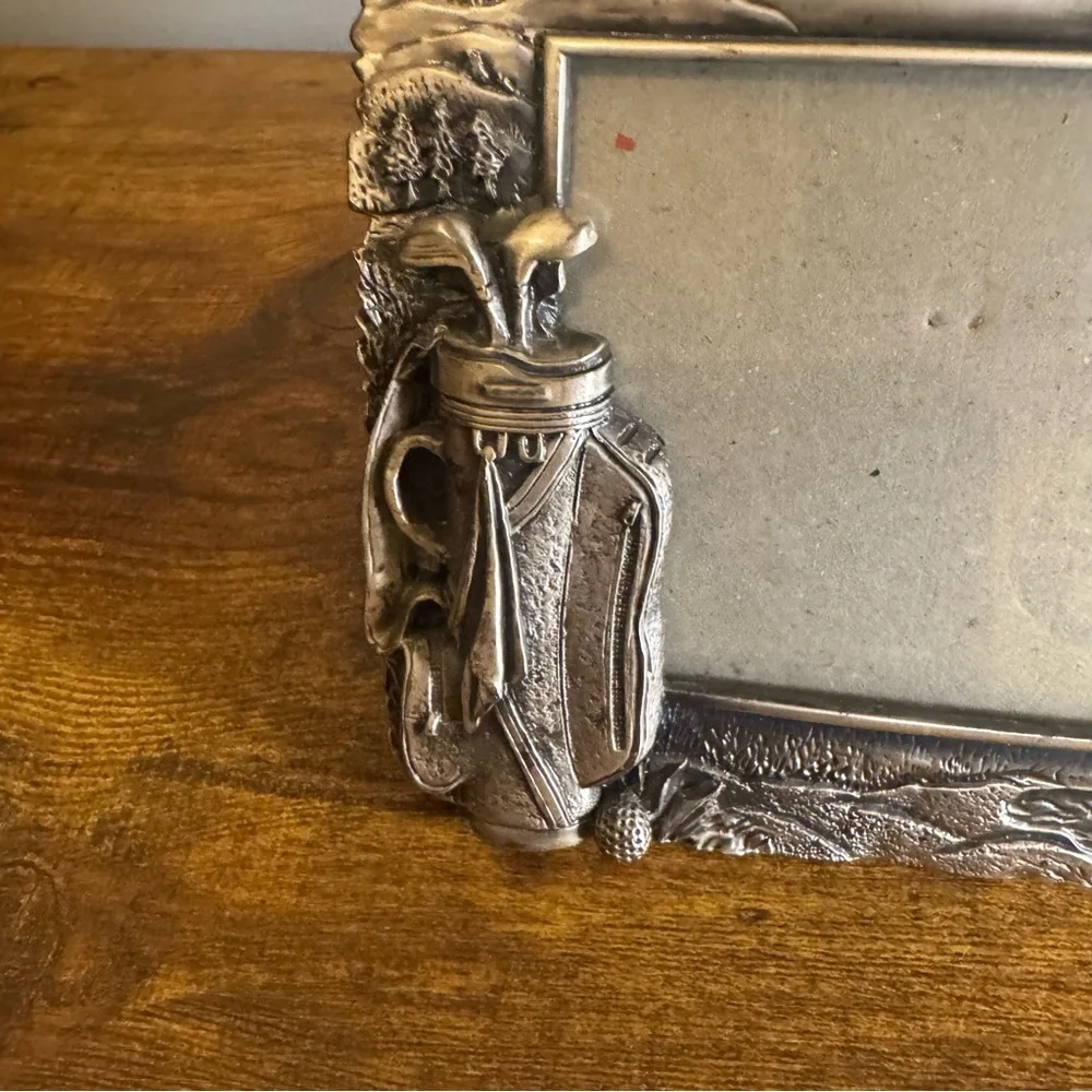 Golf‎ Themed Pewter Tone Photo Frame Golfer Bag Relief Desktop Picture Frame